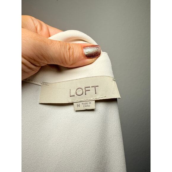 LOFT Lace Yoke Flutter Sleeve Blouse - Feminine Ivory Top - Picture 3 of 4